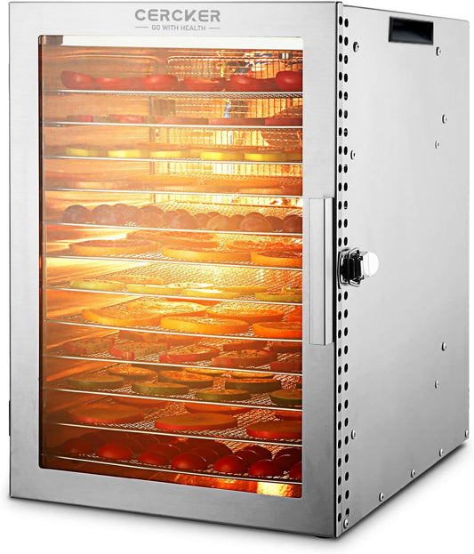 Food-Dehydrator Machine 12 Stainless Steel Trays, 10.9ft² Meat Dehydrator for Jerky, 800W Dryer for Herbs, 190ºF Temperature Control,24H Timer,Powerful Drying Capacity for Fruits,Yogurt