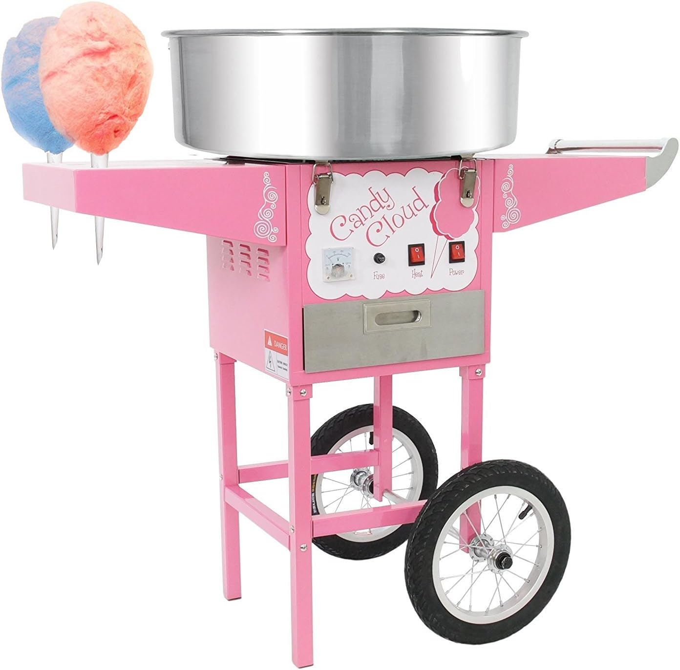 Funtime FT1000CCK-P Candy Cloud Cotton Candy Machine with Mobile Wheeled Cart, Pink