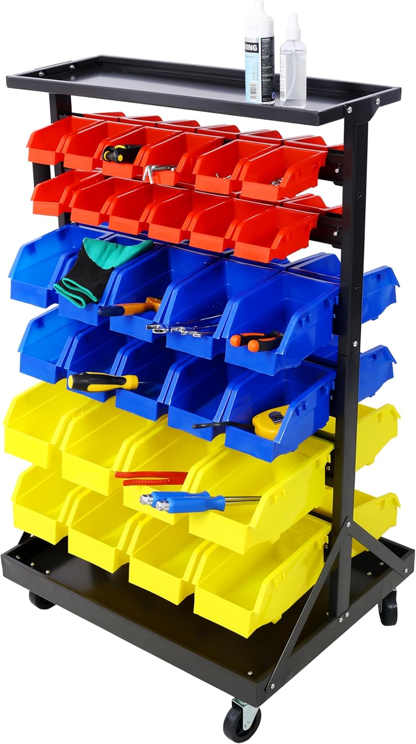 Sybrioka 60 Parts Bin Rack Garage Storage Unit 6 Tiers System Steel Shelf with Portable Wheels, Mobile Tool Organizer Plastic Bins, for Men Birthday Gift (6 Tiers)