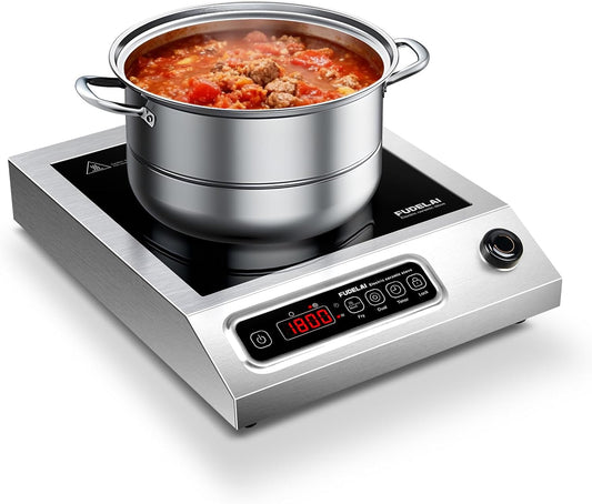 1800W Commercial Grade Electric Cooktop with 9 Power Levels - Electric Burner with EUROKERA Micro-Ceramic Panel, Infrared Cooktop with Timer, Safety Lock, For Restaurant, Home Kitchen Use