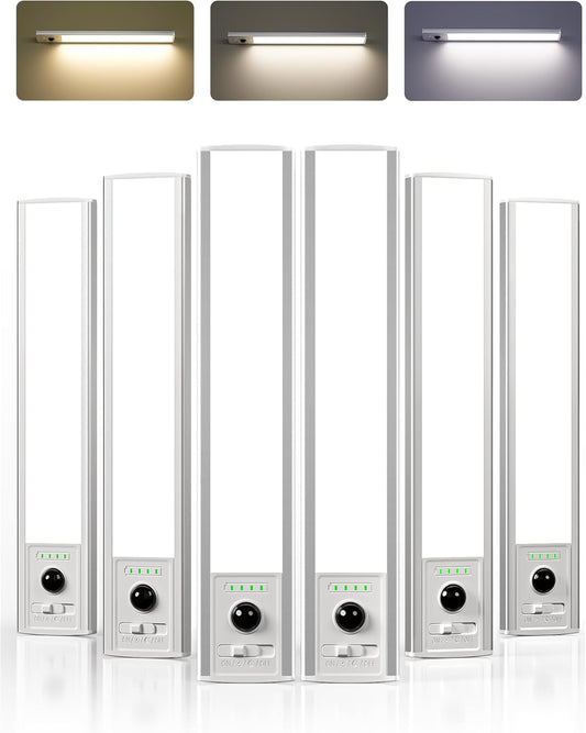 EZVALO 6 Pack Under Cabinet Lighting Wireless with Battery Indicator, 2000mAh Rechargeable Motion Sensor Light Indoor, 10inch 80 LED Under Counter Lights for Kitchen Closet, 3 Color Temps, Dimmable