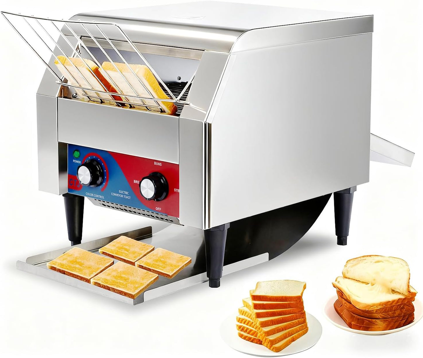 CTJ Commercial Toaster - 300 Slices\/Hour Electric Conveyor Belt Toaster Heavy Duty Stainless Steel Toast Oven for Croissants Bun Bagel Bread, Restaurant Bakery Buffet