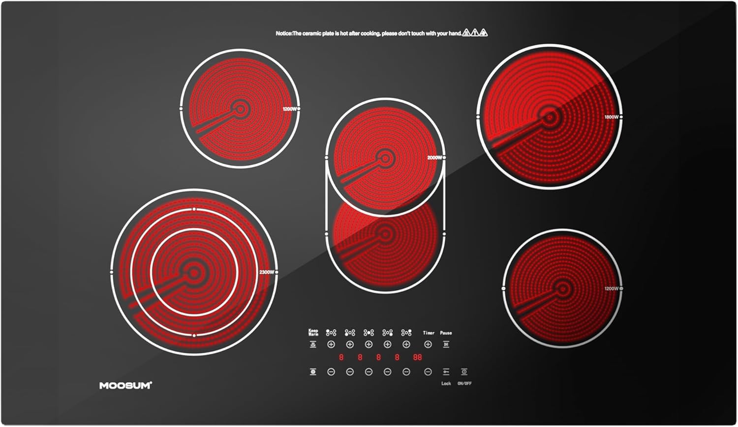 36-inch 5 Burner Electric Cooktop - Fast & Even Heating Built-in Stove with 9 Power Levels, Child Safety Lock, Timer & Ceramic Glass Surface for Frying, Boiling, Stir-frying