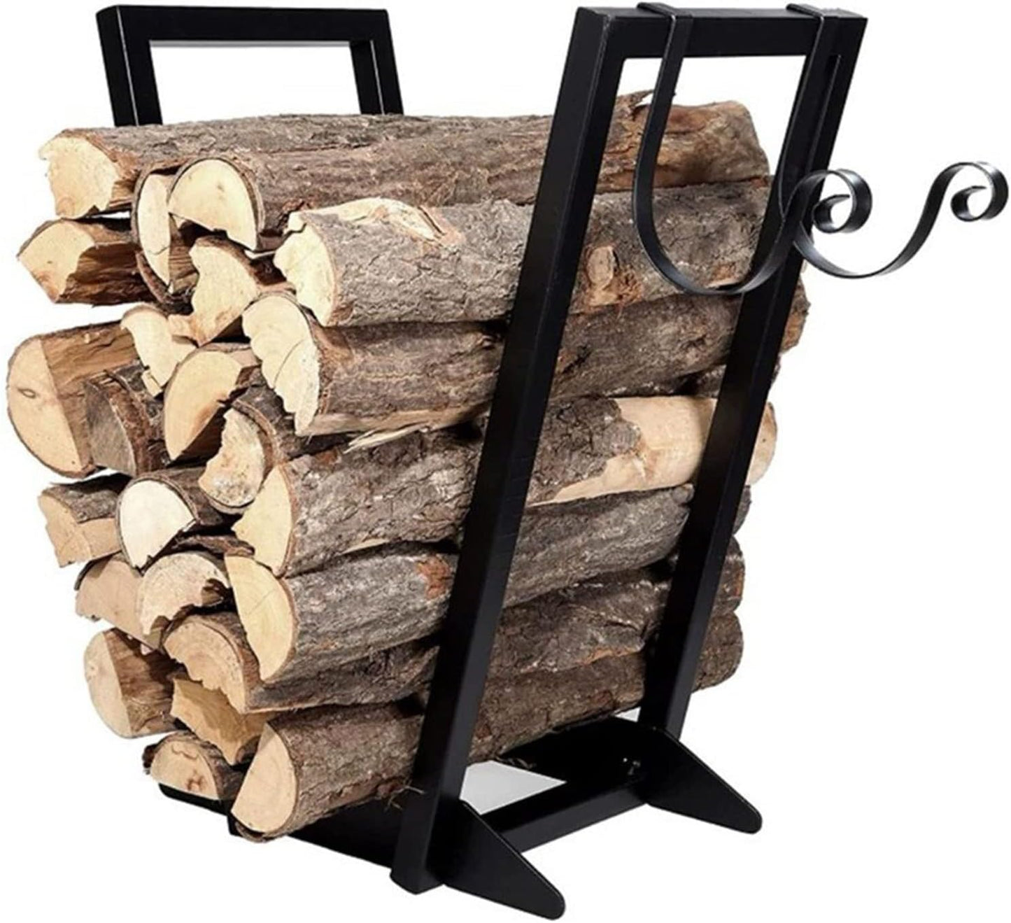 Log Rack Wood Storage Holder with Hooks, Metal Indoor Outdoor Firewood Rack Stand Small, for Farmhouse Deck Camper Fire Pits, Easy Assemble
