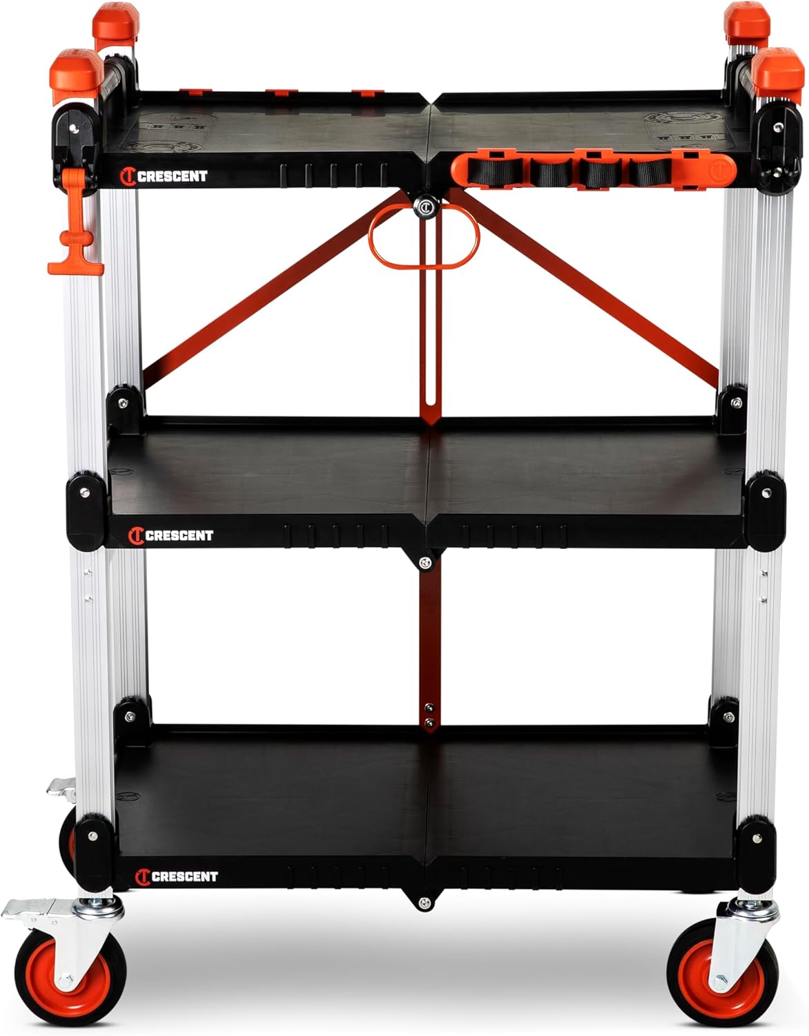 Crescent SITERUNNER, 3 Shelf Heavy Duty Folding Jobsite Cart - 300-lb Capacity, F3SCBL
