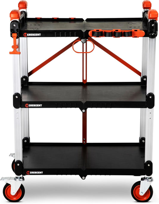 Crescent SITERUNNER, 3 Shelf Heavy Duty Folding Jobsite Cart - 300-lb Capacity, F3SCBL