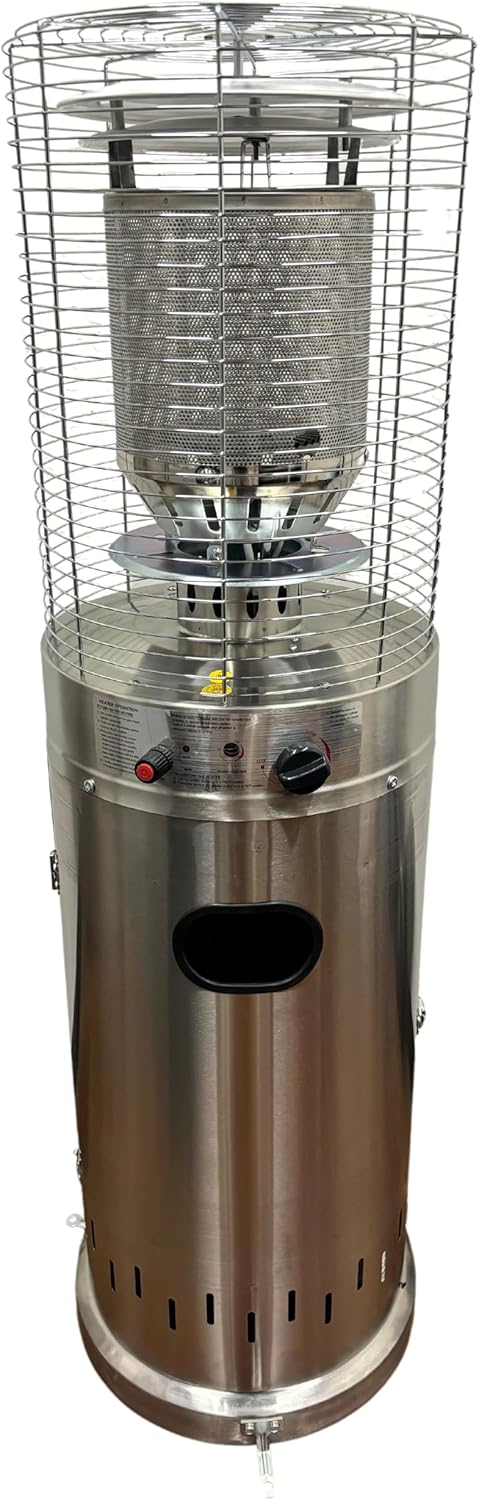 BBQ Island Radius Heater, Battery Ignition, Modern, Outdoor Patio Heater, 46000 BTU, Silver Tower, Floor Mount