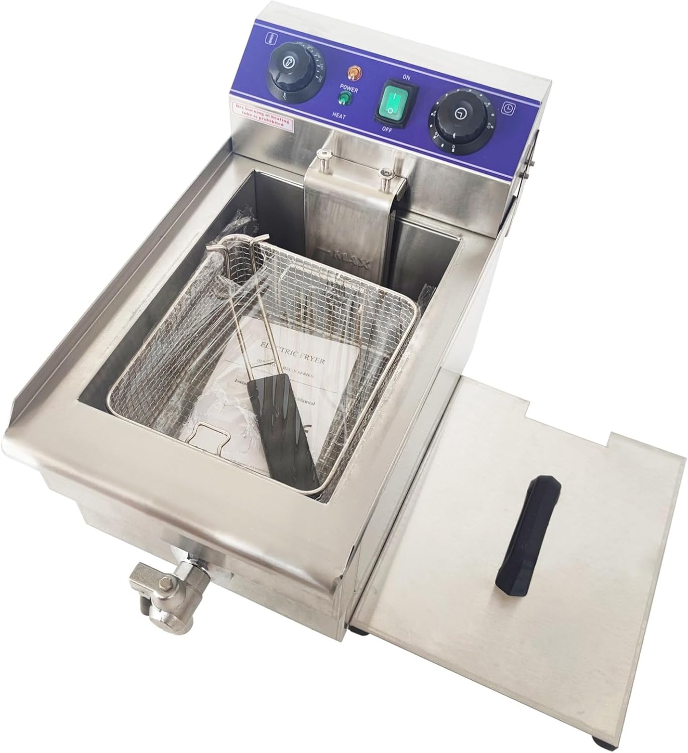 110V Stainless Steel Electric Commercial Deep Fryer Machine Hot Dog Cheese Frying Machine with Detachable Basket 10L Stainless Steel for Restaurants