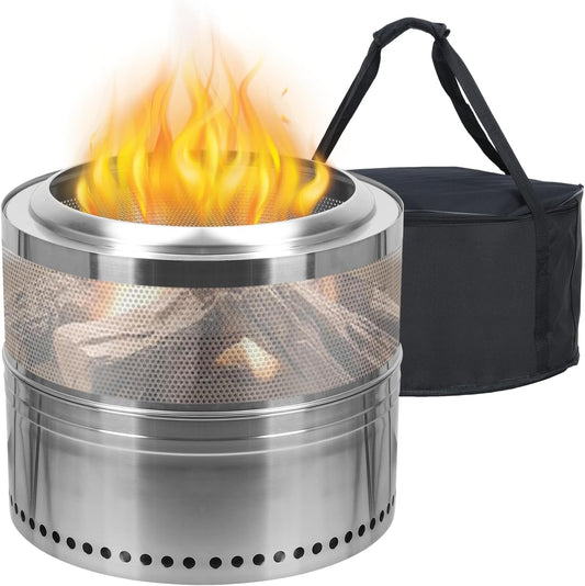 19.69" Wood Burning Firepit, Smokeless Fire Pit, Stainless Steel Portable Outdoor Fireplace with Ash Tray, Detachable Bonfire Firepit for Outside Camping Tailgating Patio Backyard Bonfire Party Grey