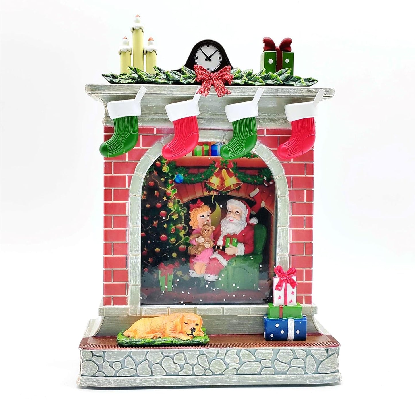 Christmas Fireplace Decoration, Christmas Flameless Fireplace with LED Light, USB/Batteries Powered and Durable Resin Material, Light Your Christmas Day, for Home/Shop Decoration, Present