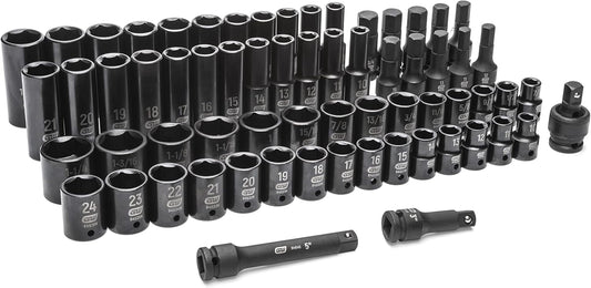 GEARWRENCH 65 Piece 1/2" Drive Standard & Deep SAE/MM Impact Socket Set - 89095