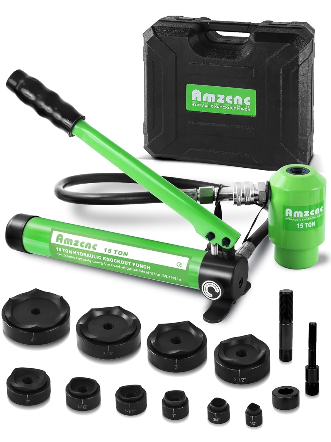 AMZCNC 15 Ton 1\/2 Inch to 4 Inch Hydraulic Knockout Punch Driver Tool Kit with 10 Dies Hole Complete Tool Electrical Conduit Hole Cutter Set (15T（1\/2"~4"）)