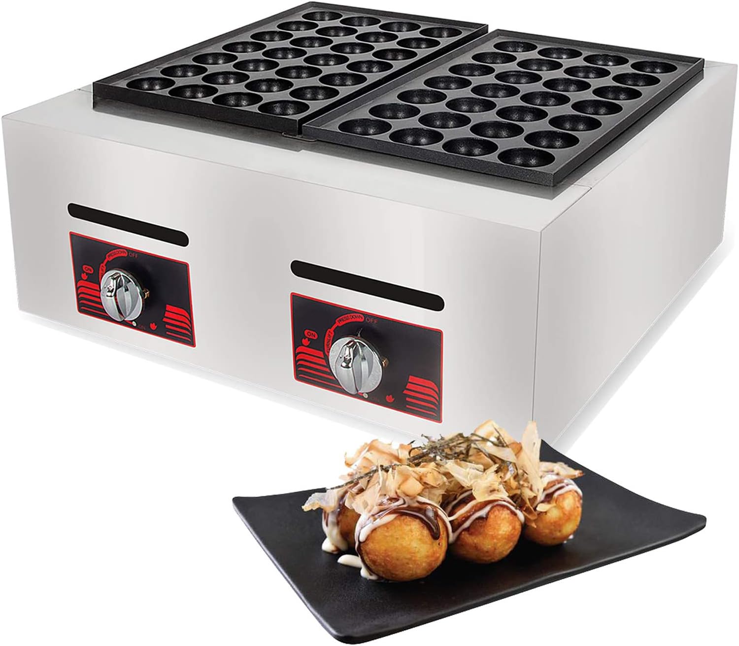 Gas Takoyaki Maker, Commercial 56PCS Takoyaki Grill with Nonstick Molds Japanese Octopus Fish Ball Cake Grill Pan,for Fried Eggs,Fried Steak,Takoyaki
