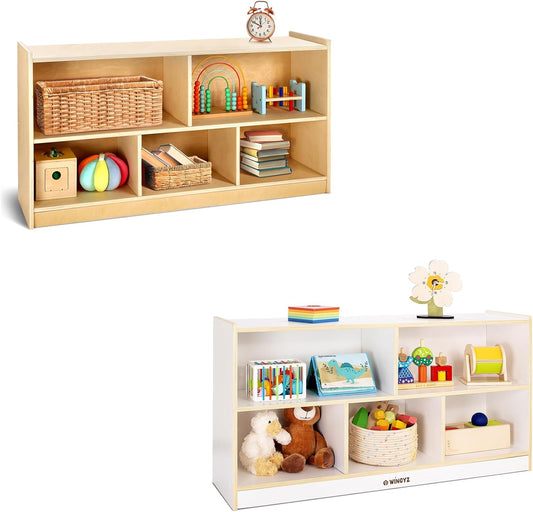 wingyz 5-Section Wooden Storage Cabinet + 5-Section Wood Storage Shelf Organizer for Kids (White)