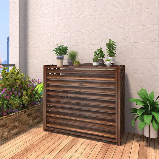 Outdoor AC Cover, Air Conditioner Fence for Outside Units Outdoor Air Conditioner Cover for Heat Pump, Solid Wood Air Conditioning Frame Garden Plant Flower Pot Stand, Outdoor Privacy AC Cov
