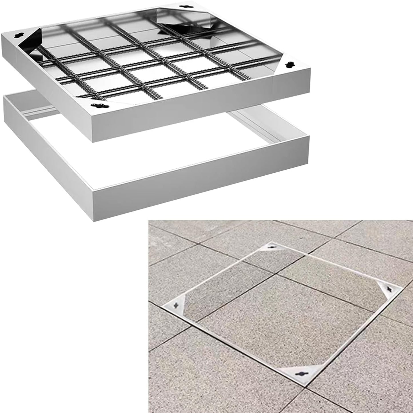 1pc Invisible Recessed Manhole Cover with Stainless Steel Frame - Durable Galvanized Lid for Garden Inspection Chamber(40x40x5cm)