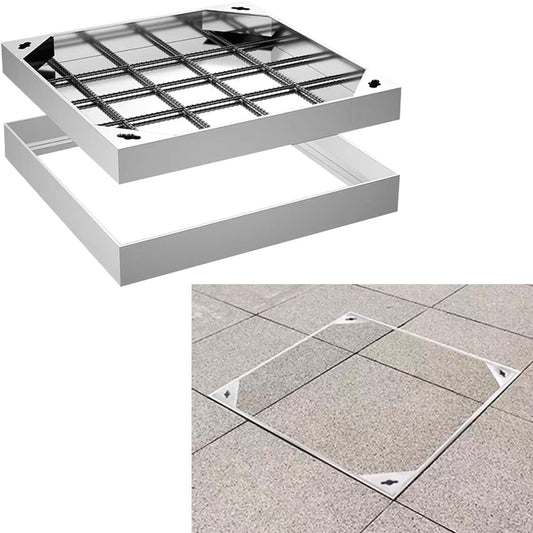 1pc Invisible Recessed Manhole Cover with Stainless Steel Frame - Durable Galvanized Lid for Garden Inspection Chamber(40x40x5cm)