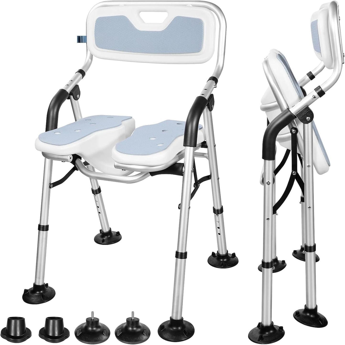 ZeptX Foldable Shower Chair, Upgraded U-Shape Private Shower Seat, Adjustable Height, Tool-Free Non-Slip Portable Folding Bathroom Chairs for Elderly and Disabled, Adults,Pregnant,Handicap