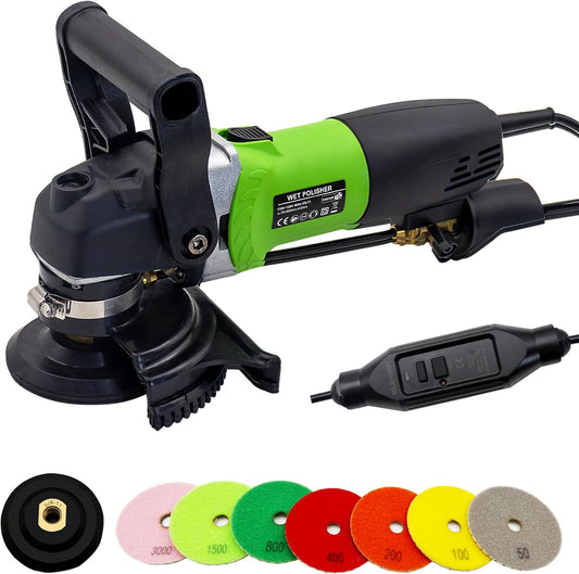 SDRTOP 800W Electric Wet Stone Polisher 4'' Variable Speed Grinder Buffing Machine, Countertop Concrete Polisher with 7PCS Diamond Polishing Pads for Granite, Tile, Cement Floor