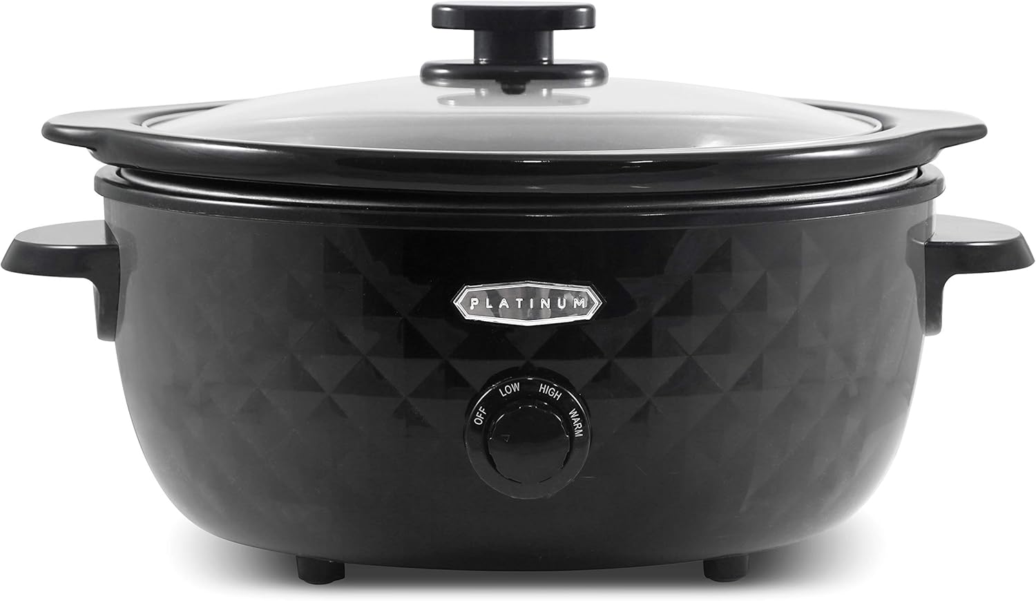 Elite Gourmet MST-1234B## 6 Quart Diamond Pattern Slow Cooker, Removable, Dishwasher-Safe Stoneware Pot with Tempered Glass Lid, Cool-Touch Handles, 6 Quart, Black