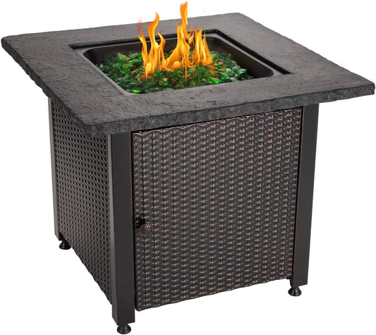 Endless Summer 30" Outdoor Propane Gas Rock Top Fire Pit (Green Fire Glass)