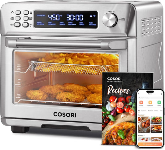 COSORI Smart 12-in-1 Air Fryer Toaster Oven Combo, Airfryer Convection Oven Countertop, Bake, Roast, Reheat, Broiler, Dehydrate, 75 Recipes & 3 Accessories, 26QT, Silver-Stainless Steel