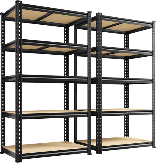 Set of 2 Storage Shelves 27.7"W Metal Shelving 2010LBS Garage Shelving Heavy Duty Garage Shelves Adjustable 5 Tier Metal Shelf for Pantry Kitchen Closet Basement Warehouse 11.9"D×27.7"W×60"H