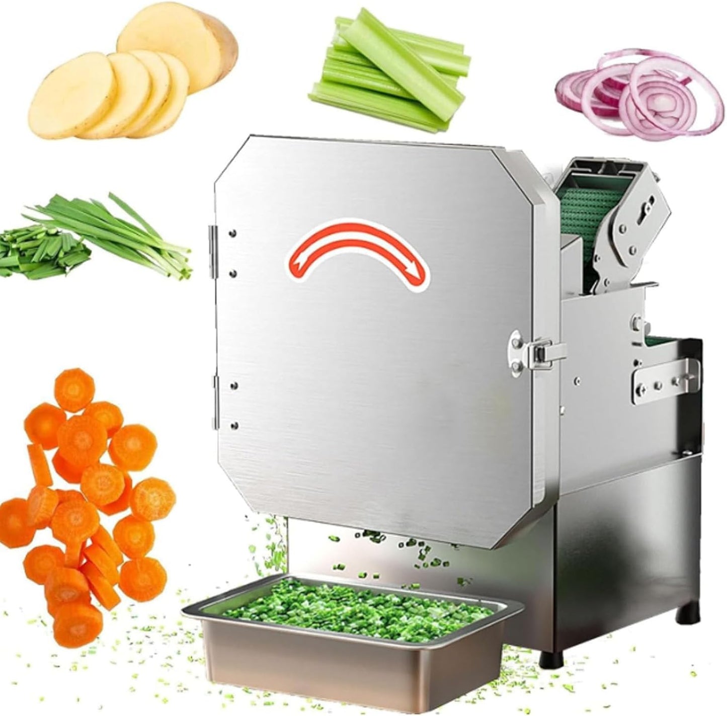 Commercial Scallion Slicer, Spring Onion Chopper, 200W Electric Vegetable Cutter, 700BPM Electric Leek Cutting Machine,Vegetable Cutting LengthThickness Adjustable，with Conveyor Belt