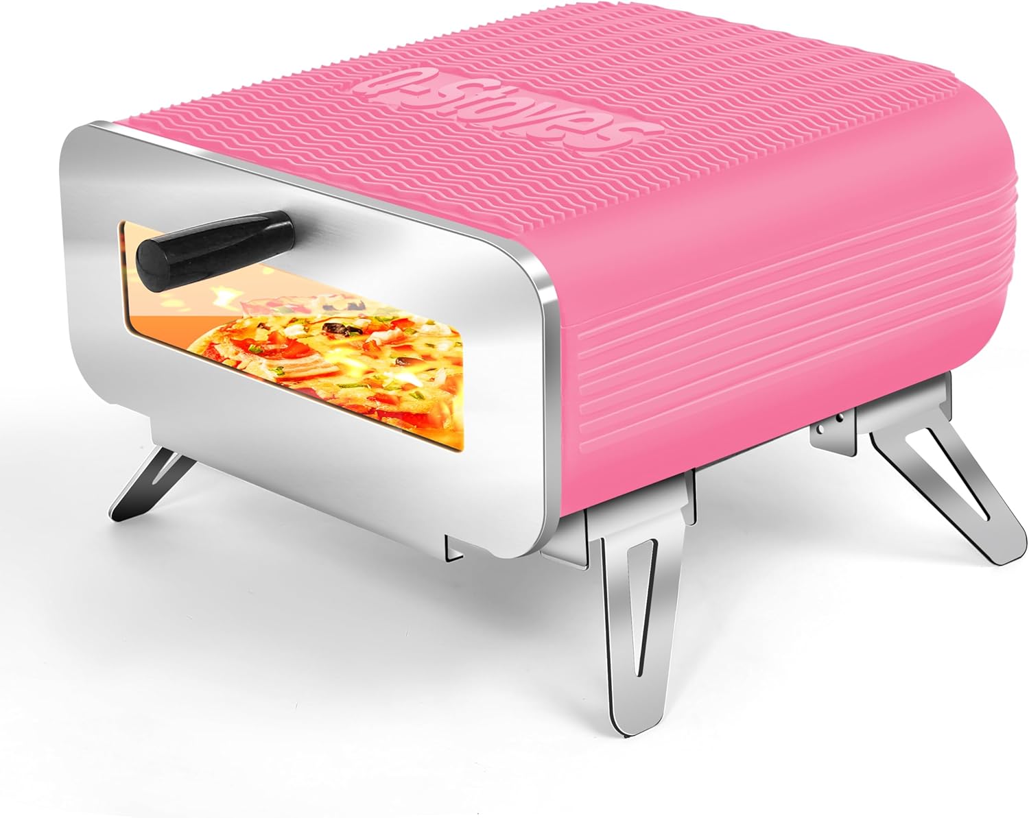 Q-Stoves Electric Pizza Oven 12'',Full Stainless Steel Body Indoor Up to 1000°F\/500℃, Pizza Maker With Separate External Controller Cooking for Pizza and More (light Pink)
