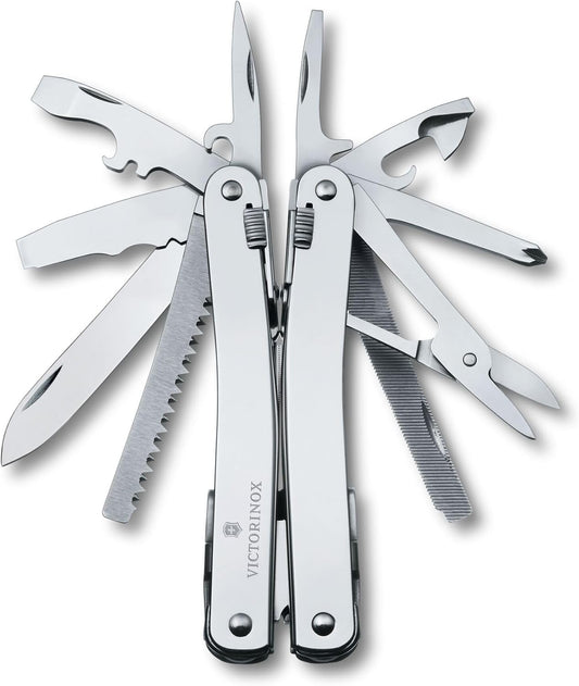Victorinox Swiss Tool Spirit X Swiss Army Knife, 24 Function Swiss Made Multitool with Large Blade, Pliers and Wire Cutter - Silver with Nylon Pouch