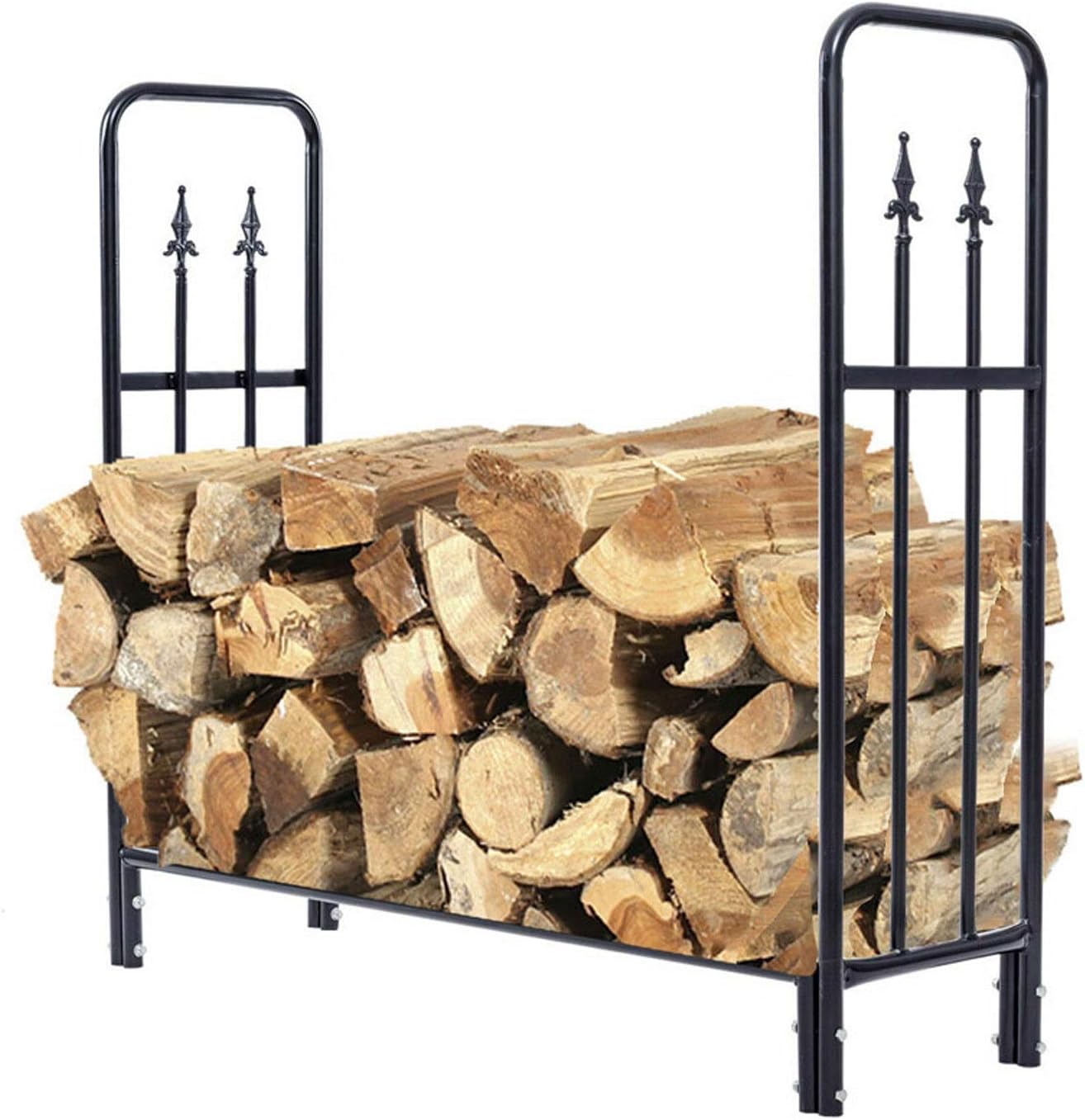 Firewood rack Large Wide Firewood Rack Fireplace Tool Indoor Outdoor Heavy Duty Steel Black Lumber Storage Stacking Firewood storage rack