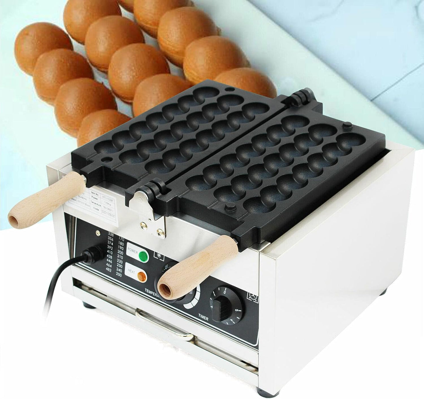 1500W Commercial Electric Candied Haws Shape Waffle Maker Machine Stainless Steel Waffle Bubble Ball Maker Machine for Waffles, Paninis, Household Nonstick Waffle Ball Maker 110V