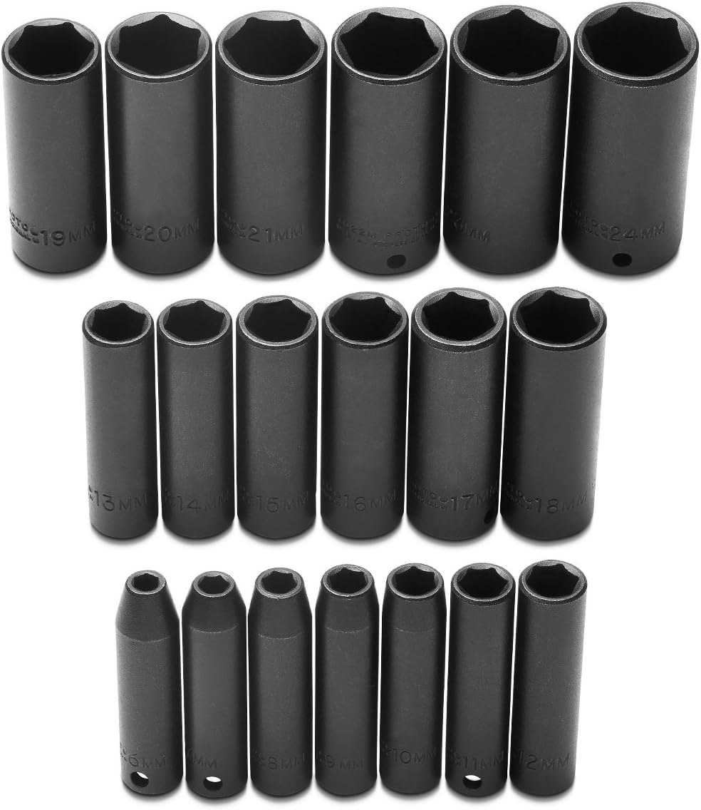 Stanley Proto J72216 19 Piece 6 Point 3/8" Drive Deep Metric Impact Socket Set