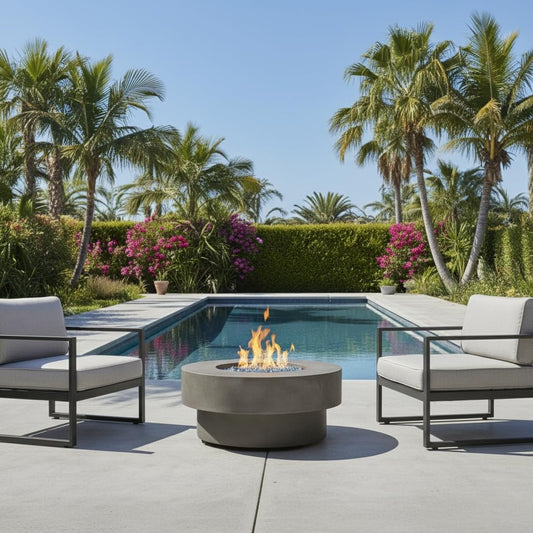 ESPIDOO 34-inch Propane Fire Pit Table: 50,000 BTU Outdoor Heating & Side Table - Modern Zinc-Aluminum Alloy & Glass Rocks for Vacation Rental Patios & Social Gatherings
