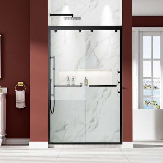 Forclover Black 44-in to 48-in W x 75-in H Framed Clear Glass Sliding Soft Close Shower door