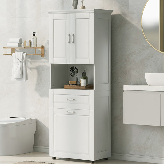 Dexmalle  Modern Tall Bathroom Cabinet with Laundry Basket
