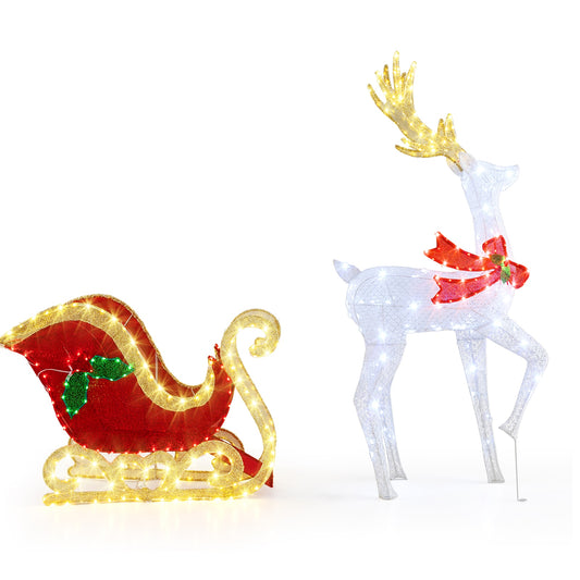 LIVIZA 64.8-in Freestanding Reindeer and sleigh Yard decoration with White LED Lights