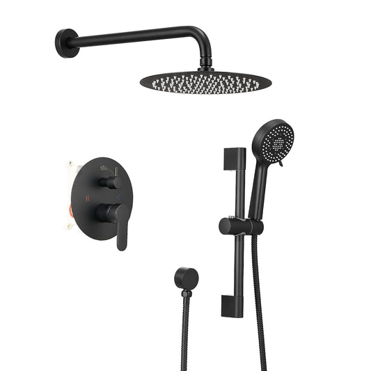 Mondawe Matte Black 10-in Dual Head Built-In ShowerÂ FaucetÂ System with 2-way Diverter ( Pressure-balanced Valve Included )