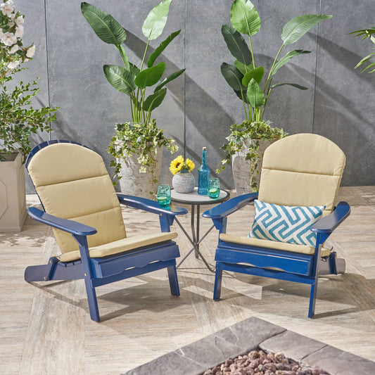 Christopher Knight Home Malibu Outdoor Acacia Wood Folding Adirondack Chairs with Cushions  Set of 2-Navy Blue + Khaki