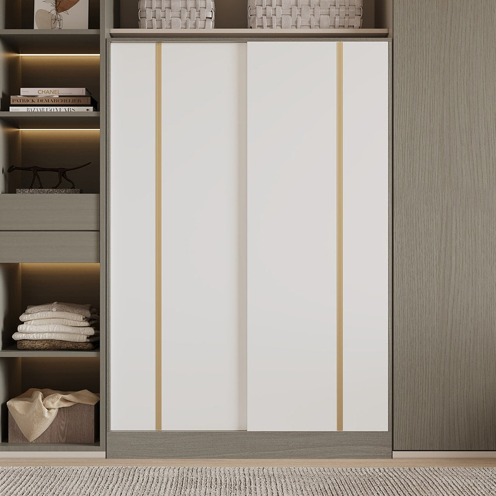 Homsee Modern Sliding Door Wardrobe with Hanging Rod and Storage Shelves 47.2 in. Wide Closet Cabinet for Bedroom or Entryway