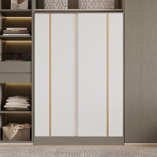 Homsee Modern Sliding Door Wardrobe with Hanging Rod and Storage Shelves 47.2 in. Wide Closet Cabinet for Bedroom or Entryway