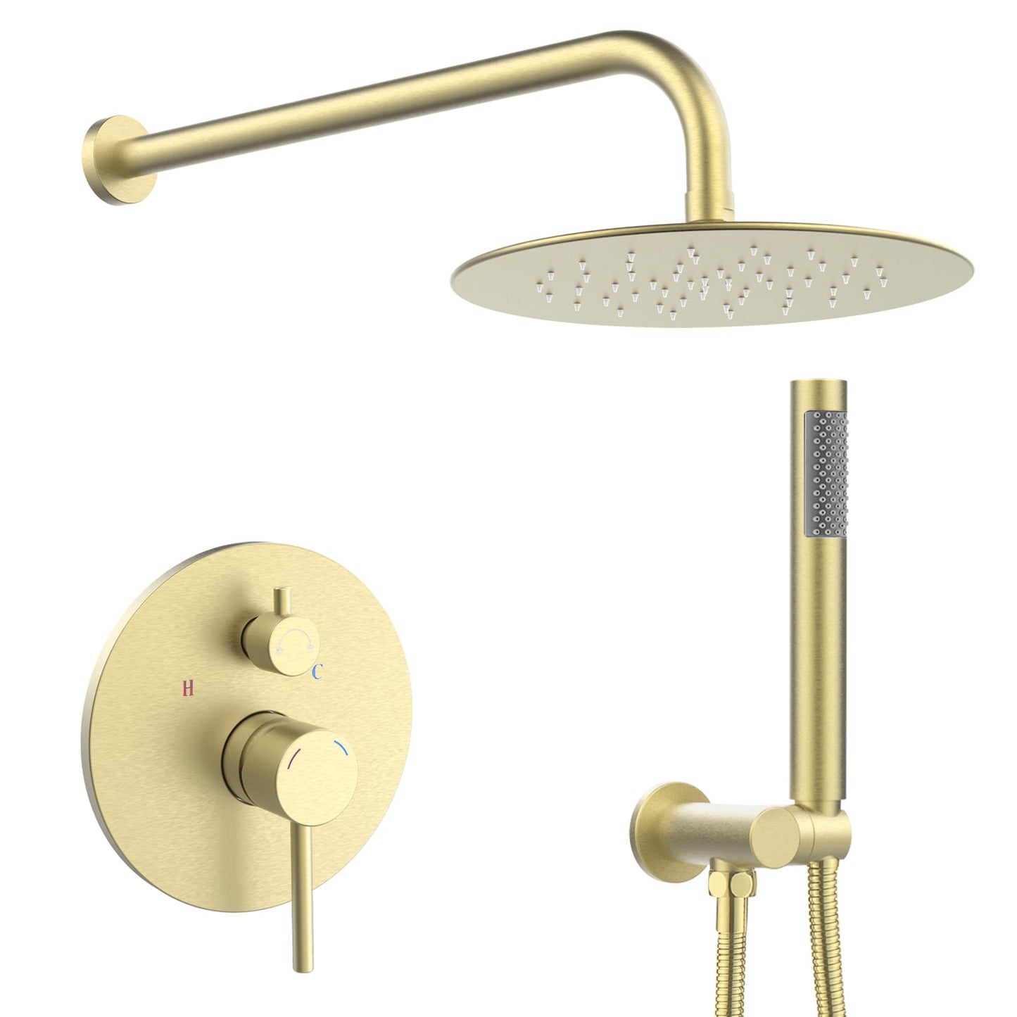 Mondawe Brushed Gold 10-in Built-In ShowerÂ FaucetÂ System with 2-way Diverter ( Pressure-balanced Valve Included )