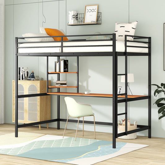 Tatayosi Full Metal Loft Bed with Desk and Shelve Black