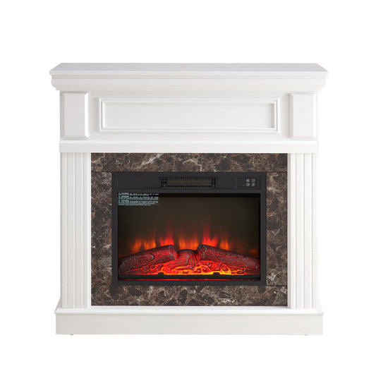 Vynxaria  41 in Freestand ing MDF Mantel plus 23 in Electric Fireplace  insert White 1400W Remote Timer LED Flame 1pc Complete Set