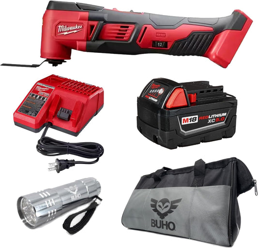 Milwaukee M18 18V Cordless Oscillating Multi-Tool Bundle with 5.0Ah Battery, Charger, Buho Tool Bag and Flashlight