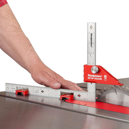 Woodpeckers Setup Square \u2013 Precision Stainless Steel Framing Square 4-in-1 Tool with Caliper Head, Stops & Rack-It Holder, Easy Shop Setup Gauge for Tool Settings, Inch \u2013 Made in USA