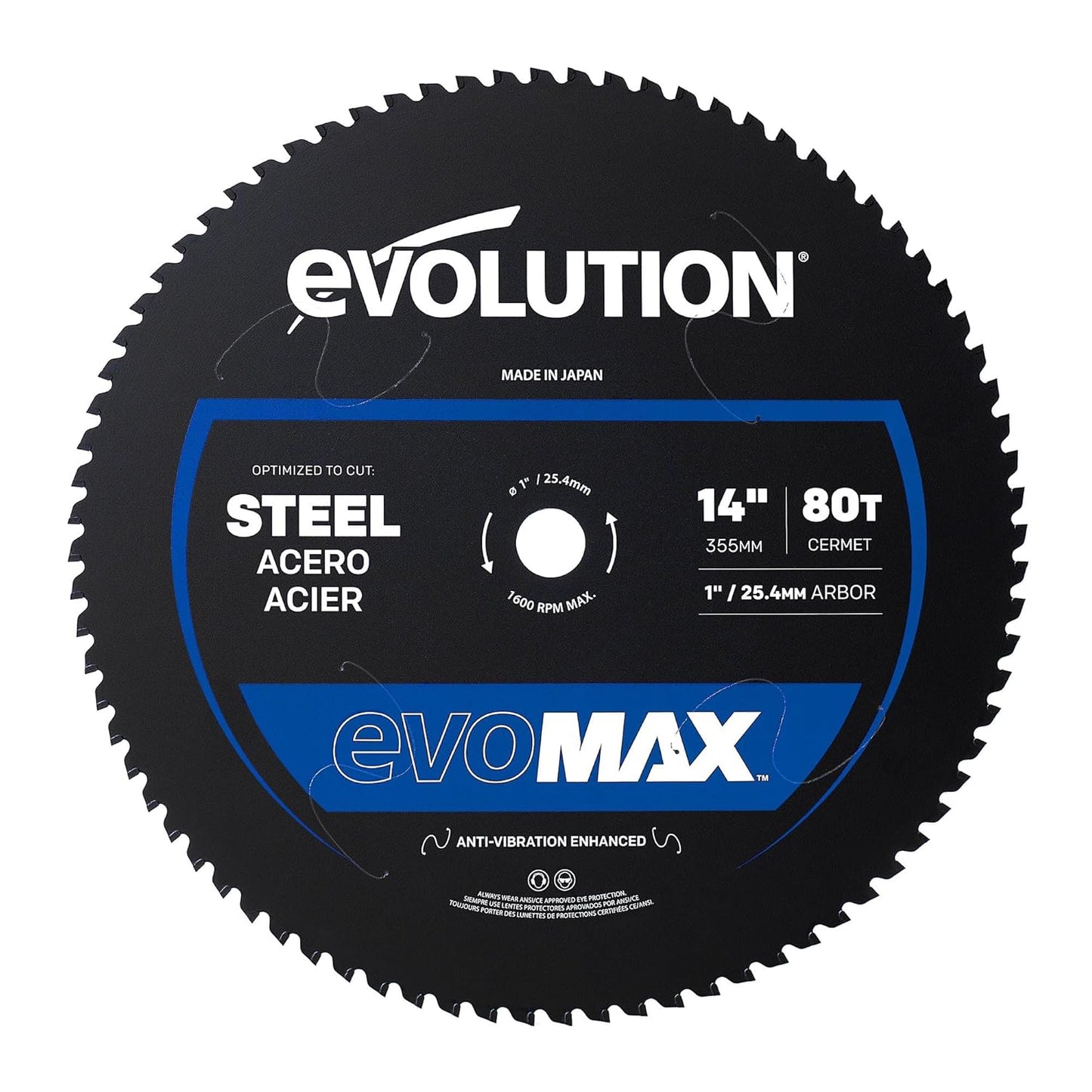 Evolution EVOMAX14ST | 14" 80T Mild Steel Cermet Blade | Compatible with S14CPS, S15CPS, S355MCS, S355CPSL, S380CPS, EVOSAW380 | Over 3,500 Cuts & Extended Life | Precision Cutting for Metalworking