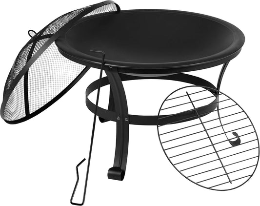Flash Furniture Chelton 22" Round Wood Burning Firepit with Mesh Spark Screen and Poker , Black