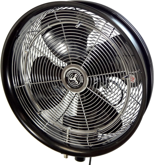 HydroMist Shrouded High-Pressure Oscillating Misting Fan with 5-Nozzle Ring, 3-Speed Cord Control, Mount Bracket and Black Vinyl Cover Included, 18\u201D, Black (1000 PSI Pump Required)