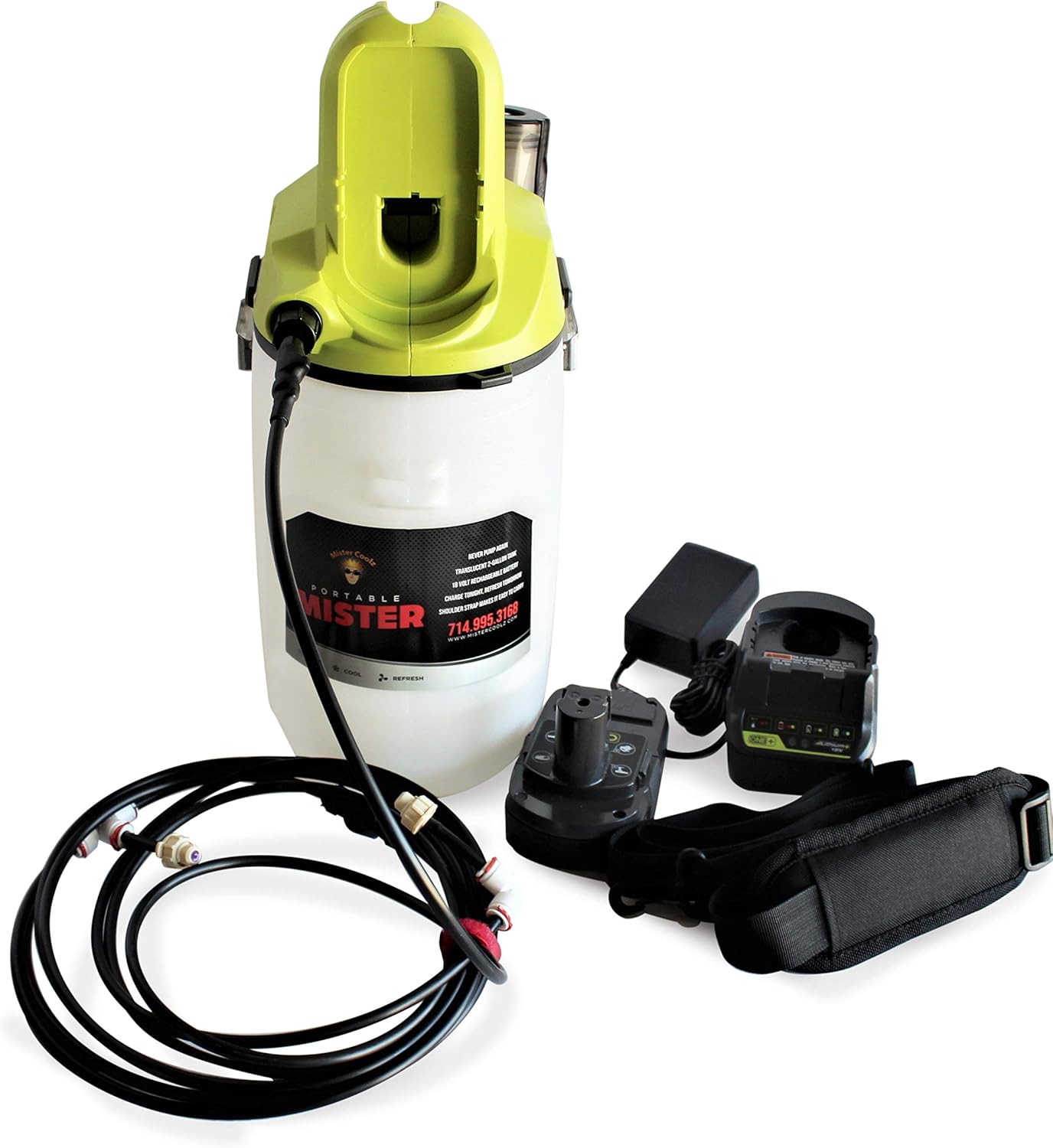18 Volt 2 Gallon Outdoor Mister, Portable Mister, Cordless Mister, Battery Powered Rechargeable Mister, Water Mister, Outdoor Misting System, Cooling Outdoor (Battery & Charger Included)